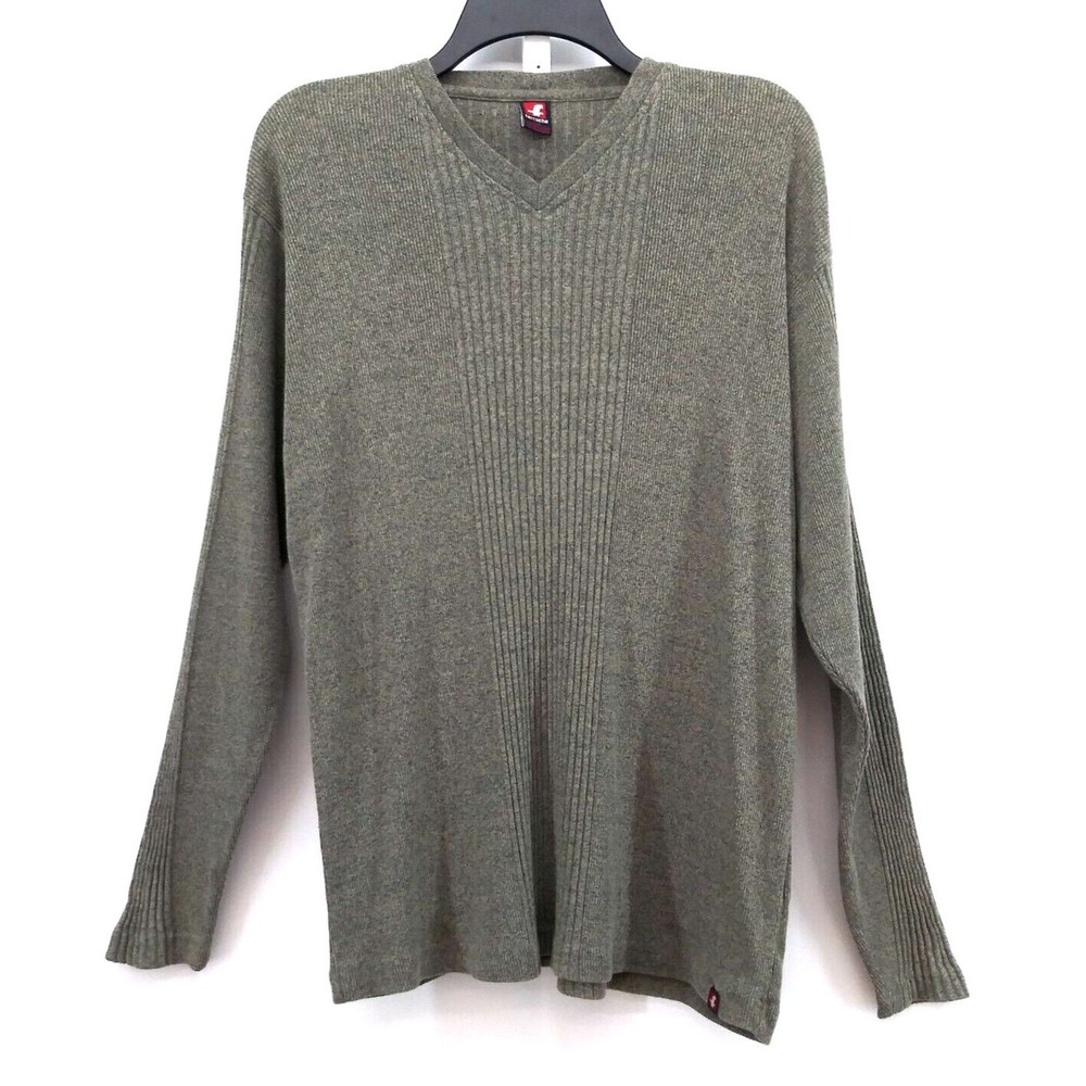 Feruche Sweater Shirt Men L Gray Long Sleeve V Neck Cable Knit Shirt